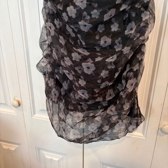 Lulus Evening Impression Black Floral Organza Ruched Mini Dress Size Large - Picture 5 of 8